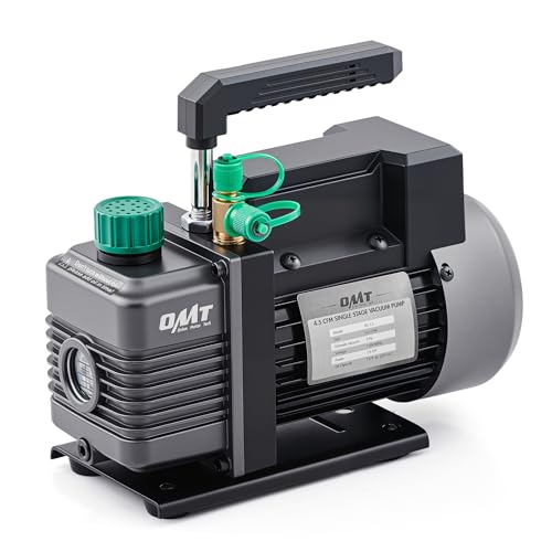 Orion Motor Tech Vacuum Pump, 4.5 cfm 1/3 hp HVAC Single Stage Vacuum Pump for R12 R22 R134a R410a R502, Auto AC Vacuum Pump Kit for Automotive Air Conditioner Resin Degassing & More, Oil Included - color: Grey, size: 4.5 CFM