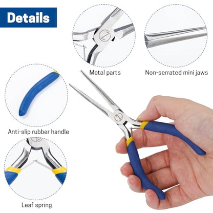 VISEMAN 6" Mini Needle Nose Pliers, 2PCS Long Nose Pliers Set | with Comfort Grip Handles for Handmade Craft - style: Straight + 45-Degree Bent