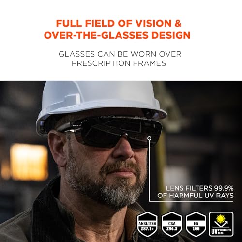 Ergodyne Skullerz OSMIN OTG Safety Glasses, Anti Fog, Over the Glasses Anti Scratch Protective Eyewear - color: Smoke Lens
