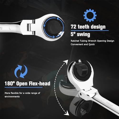 LOSCHEN 20PCS SAE & Metric Ratcheting Combination Wrench Set, with Open Flex-head, Open End Spanner Set with 72-Tooth Gear, CR-V Steel