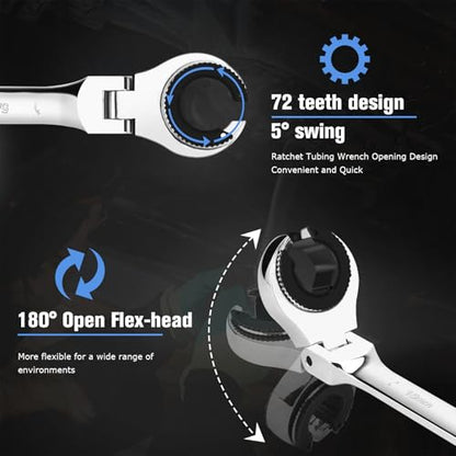 LOSCHEN 20PCS SAE & Metric Ratcheting Combination Wrench Set, with Open Flex-head, Open End Spanner Set with 72-Tooth Gear, CR-V Steel