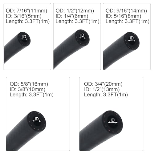Fuel Line Hose Kit 3.3FT 5PCS With 30Pcs Clamps,3/8" 5/16" 1/4" 1/2" 3/16" ID High Performance 300PSI NBR Rubber for Automotive, Small Engines, ATV, Push Lock Reinforced - size: 3.3FT 5PCS