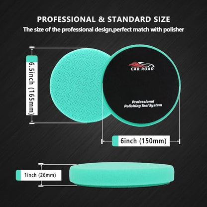 CARROAD 7pc 6.5 Inch Patterned Polishing Pads Kit - Microfiber & Foam Buffing Pads for Orbital/DA Polisher - Scratch & Swirl Removal - Hook & Loop Backing - Washable & Reusable - size: 7pc 6.5inch pattern