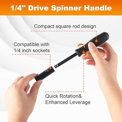 Reniteco 13-Piece 1/4" Drive Socket Set, SAE (3/16"- 11/32"), Deep Sockets, 72-Tooth Ratchet Wrench, Drive Spinner Handle, 6 Point Design, Cr-V - size: 1/4" 13 PCS SAE