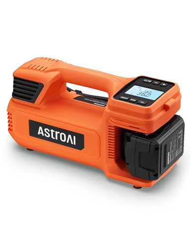 AstroAI TC4 Portable Air Compressor Tire Inflator, 470W 18V Cordless Air Pump for Truck Tires with 4000mAh Battery, 150PSI Heavy Duty Air Compressor with Digital Display for Car, RVs, SUV (Orange) - color: Orange