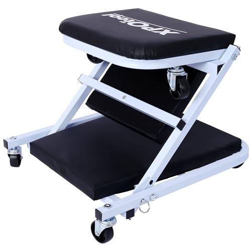 Mechanic Creeper, Creeper Seat, Steel Mechanic Stool, 2 in 1 Garage Creeper, 36 Inch Low Profile with 6 Casters, Padded Vinyl Cushion, 300 Lb Creeper Capacity, Black
