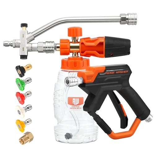 RIDGE WASHER Pressure Washer Gun Foam Cannon, Dual Connector Accessory | 1/4" Quick Connect for Double Tip Attachment, Stainless Steel, 4000 PSI - size: 1000 ML