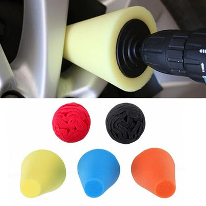 POCREATION 5 Pcs Polishing Cone Wheel Polishing Kit 6mm Shank Car Wheel Hub Buffing Sponge Pads for Easy Attaches to Standard Household Drill