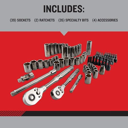 CRAFTSMAN OVERDRIVE 80-Piece Gunmetal Chrome Mechanics Tool Set, Standard SAE/Metric Socket Set, with Hard Case (CMMT99080L)