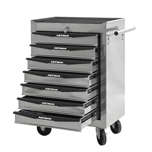 RYH 7 Drawers Rolling Tool Chest(Silver, 7 Drawers（30.5"H × 20.9"W × 13"D)) | Tool Box on Wheels | Heavy Duty Metal Cart with Ball Bearing Drawers | Fits US General Tool Box for Garage Storage - color: Silver, size: 7 Drawers（30"H × 20"W × 13"D)