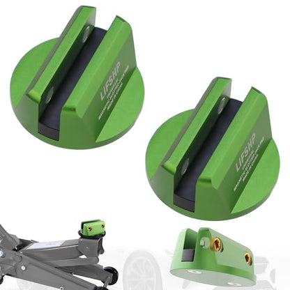 2Pcs Universal Aluminum Grooved Magnetic Jack Pad, Jacking Puck Pinch Weld Frame Rail Adapter, for Car SUV Truck Pickup Sedan MPV Wagon, Change Tire Repair Tires Oil Change Must Have-Green - color: Green-2Pcs