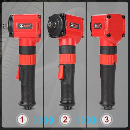 1/2'' Angle Impact Wrench, 910 ft-lbs Torque, Compact Lightweight 3.63 lb | Heavy Duty 7500RPM 1/2 Mini Air Impact Gun Driver, Twin Hammer Pneumatic Impact Wrench for Automobile Repair - size: ‎1/2 inch | 910 ft-lbs