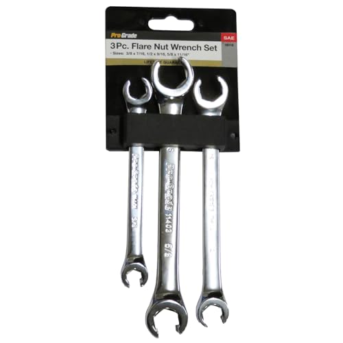 Pro-Grade 3 PC. SAE FLARE NUT WRENCH SET – Dyna Drive Torque System Maximizes Grip and Power, Chrome Vanadium Steel for Max Durability, Pro-Grade Finish, ANSI Certified, 19016