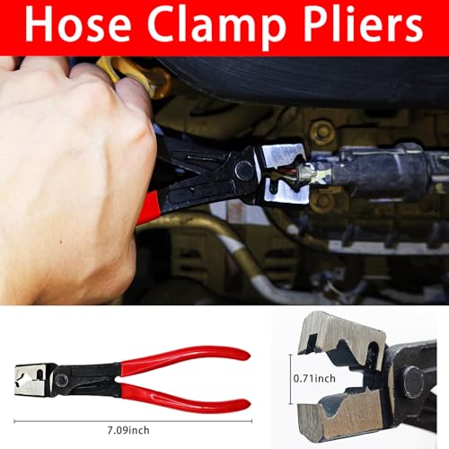5 Pcs Hose Clamp Pliers Set, Automotive Long Reach Hose Clamp Removal Tool, 27" Flexible Wire Spring, Swivel Jaw Flat Band Plier, Hose Remover, Clic-R Collar Plier for Fuel Oil Water Hose