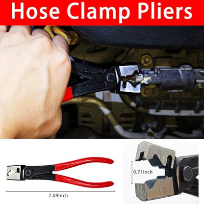 5 Pcs Hose Clamp Pliers Set, Automotive Long Reach Hose Clamp Removal Tool, 27" Flexible Wire Spring, Swivel Jaw Flat Band Plier, Hose Remover, Clic-R Collar Plier for Fuel Oil Water Hose