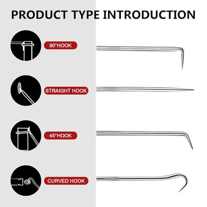 2PCS CarbonSteel Hook Tool and Pick Set, Carbon Steel Rustproof Double-ended Hook Auxiliary Dismantling Tool, O-ring Seal Gasket Mini Precision Puller Remover, Accessories Fit for Most Cars