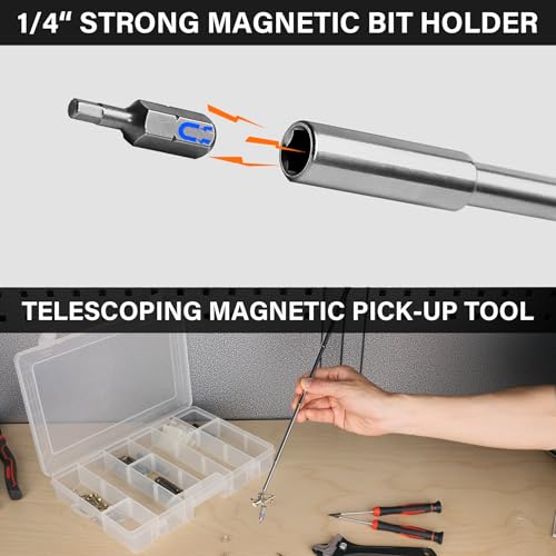 HAUTMEC 28 Pcs Magnetic Ratcheting Screwdriver Set, Multi-bit Screw Driver Set Including CRV Screwdriver Bits, Nut Driver Set and Telescoping Magnetic Pickup Tool for DIY, Electronics, Auto Repair - color: 28-in-1 Ratcheting