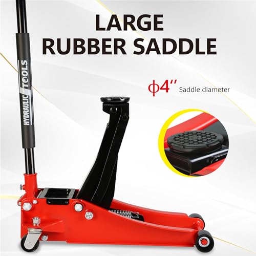3T Low Profile Steel Floor Jack, 6600 lb, Dual Pump, 3.3"-18.5" Lift, Red | Heavy-duty steel. Dual piston quick lift. Low profile design. 3.3" entry, 18.5" max. Overload safety protection. - size: 3T Dual Pump 3.3"-18.5"(Red)