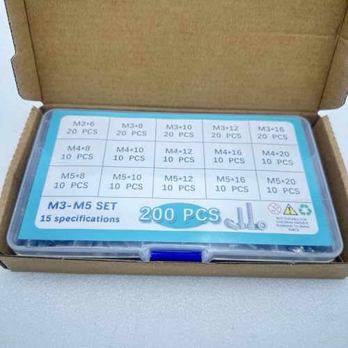 Button Head/Hex Socket/Phillips Flat Head Screws Assortment - Furniture, Auto, Home Repair Fastener Kit (200PCS M3-M5 Hexagon Screws Set) - color: 200PCS M3-M5 Hexagon Screws Set