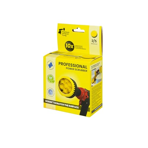 Premium Drill Brush Professional– 2in1 for Drill & Angle Grinder Medium-Soft 4 in Yellow | Scratch-Free Cleaning Brush for Tile, Grout, Bathtub, Shower, Fibreglass and Ceramic Surfaces - color: Yellow