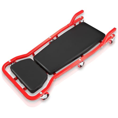 Auto Dynasty Universal 42" L X 18" W Red for Under Car Repair Vehicle SUV Truck Pickup Adjustable Creeper with Padded Headrest + Casters - color: Red