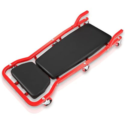 Auto Dynasty Universal 42" L X 18" W Red for Under Car Repair Vehicle SUV Truck Pickup Adjustable Creeper with Padded Headrest + Casters - color: Red