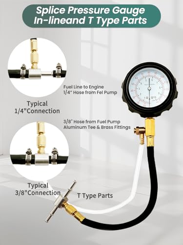 Fuel Pressure Tester Kit 0-140 PSI Fuel Injector Injection Pump Pressure Tester Gauge for Gasoline Cars