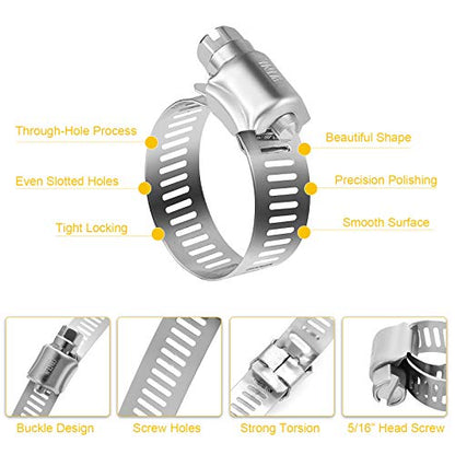 WINL Stainless Steel Hose Clamps - 16 Pack Worm Gear Drive Hose Clamps SAE 12 Clamping Range of 1/2'' to 1-1/4'' (14mm-31mm) for Automotive Plumbing, 1/2 Inch, 3/4 Inch, 1 Inch Clamps - size: SAE#12 (1/2" ~ 1-1/4")