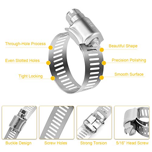 WINL Stainless Steel Hose Clamps - 16 Pack Worm Gear Drive Hose Clamps SAE 16 Clamping Range 3/4 Inch to 1-1/2 Inch (19mm-38mm) for Automotive Plumbing, 3/4'', 1'', 1 1/4'' Clamps - size: SAE#16 (3/4" ~ 1-1/2")