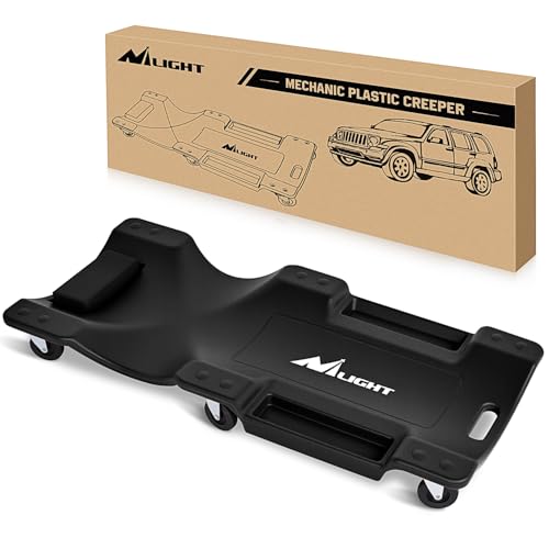 Nilight 40" Mechanic Plastic Creeper -40 Inches Blow-Molded Rolling Garage Cart with Padded Headrest, Dual Tool Trays and 6 Casters, Black - color: Black