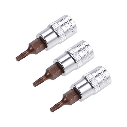 uxcell 3pcs 1/4" Drive x T10 Torx Bit Socket, S2 Steel Bits CR-V Sockets 38mm Length Use with Ratchet Wrench, Slide Bar, Extension Rod - size: T10
