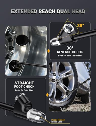 13'' Dual Head Air Chuck Set, Heavy Duty Extended Reach Tire Chuck w/Quick Plug for Semi Tire Inflation, 1/4" FNPT Straight Lock On Tire Inflate Chuck for Air Compressor Semi Truck RV Dually Tires - size: 13'' - Zinc Alloy