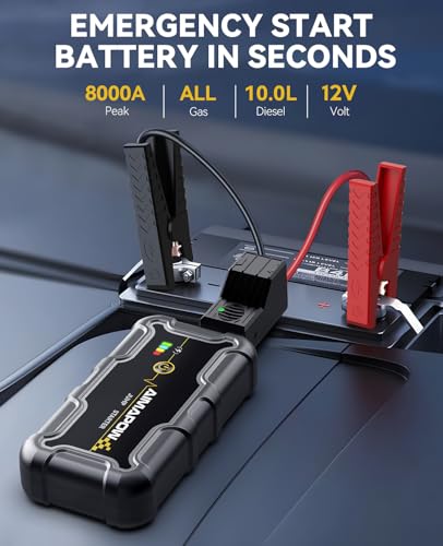 AIMAPOW Portable Car Battery Jump Starter 8000A 20000mAh Jump Box, Car Jumper Starter Portable Jumper Cables for car(AllL Gas/10L Diesel), Fast Charge, Lights, Compact - size: 8000