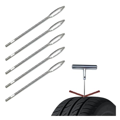 LAINLOY Car Tire Repair Tool, Tire Plug Replacement Split Eye Needles, T Handle Tire Spikes, Flat Metal Tire Repair Needle Kit (5PCS) - size: 5PCS