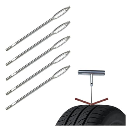 LAINLOY Car Tire Repair Tool, Tire Plug Replacement Split Eye Needles, T Handle Tire Spikes, Flat Metal Tire Repair Needle Kit (5PCS) - size: 5PCS