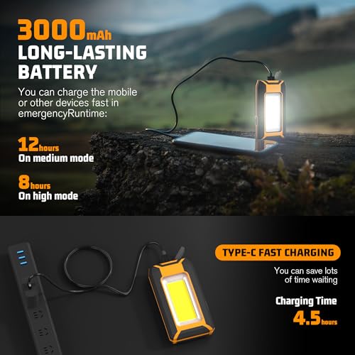 Favorlite 2-Pack Rechargeable LED Work Light, 1600LM Magnetic Portable | Phone Charging, 12-Hr Battery, Waterproof, Car Repair, Camping, Garage & Emergency Use