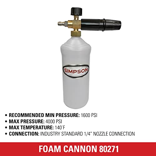Simpson Pressure Washer Foam Cannon, 1/4" Quick Connect, 1 Liter, 80271 | Adjustable Spray Patterns And Foam Thickness, Quick-Connect Nozzle Tube, Thick Foam Reduces Time To Clean Cars, Boats, Siding - size: 1 Liter, style: Foam Cannon