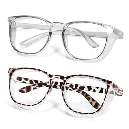 Safety Glasses Anti Fog Goggles Protective Eyewear Blue Light Blocking Anti Dust UV Protection Glasses For Men Women - color: Brown Leopard +Transparent Gray