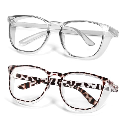 Safety Glasses Anti Fog Goggles Protective Eyewear Blue Light Blocking Anti Dust UV Protection Glasses For Men Women - color: Brown Leopard +Transparent Gray