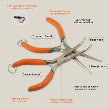SPEEDWOX 2PCS Long Needle Nose Pliers With Curved & Straight Tips, Hook & Wire Looping Pliers, Anti-Loss Lanyard - style: Straight Tips&Curved Tips