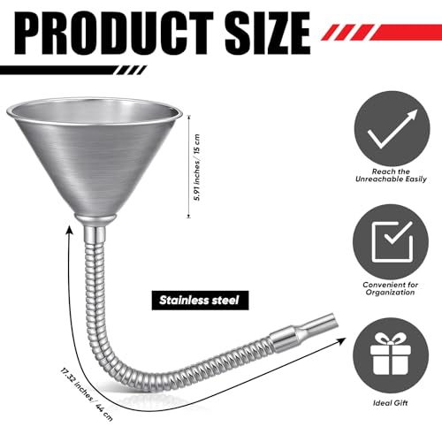 Blulu Set of 5 Stainless Steel Flexible Oil Funnels for Automotive Use Bendable Spout Funnel for Cars Boat Canning Diesel Fuel Other Liquids, with Hose and Filter