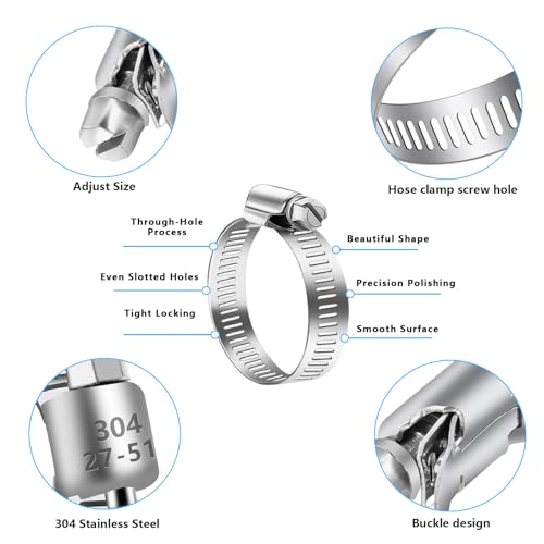 20PCS Stainless Steel Hose Clamp Adjustable (27-51mm)1-1/8'' - 2'' Worm Gear Hose Clamp, Adjustable Worm Gear Pipe Fuel Line Hose Clamps Heavy Duty for Plumbing, Automotive - size: 20 pcs (1-1/8'' - 2'')