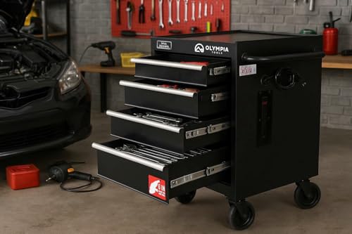 Olympia Tools 27-Inch Rolling Tool Cabinet with 4 Drawers - Mobile Tool Chest with Ball Bearing Slides and Fully Extendable Drawers for Garage Storage - size: 27-Inch Rolling Tool Cabinet