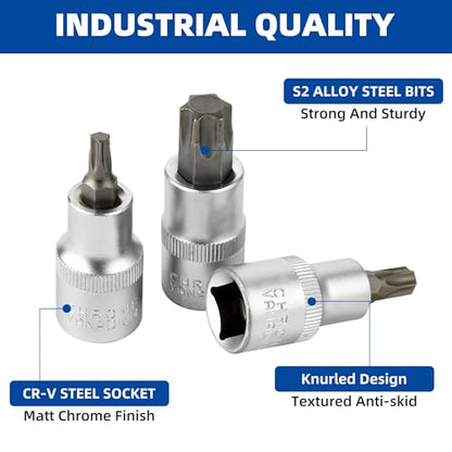 DAKCOS Torx Bit Socket Set, 1/2" Drive, 6 Pieces Star Bit Socket Set, T30 - T60, S2 Alloy Steel Bit and CR-V Drive Socket - style: 1/2"T30-60