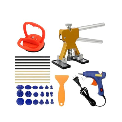32PCS Car Dent Puller Kit, Vehicle Hail Damage Dent Lifter with 18 Tabs, Glue Gun, Sticker & Scraper, Auto Body Paintless Pulling Lifter Repair Tool Kit, Universal for Vehicles (Golden) - size: 32PCS/Golden