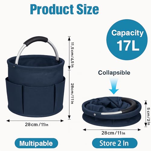 17L (5 Gal) Foldable Cleaning Caddy with Handle - Portable Supply & Tool Organizer | Organizador de Limpieza para Accesorios (Blue)