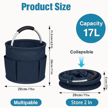 17L (5 Gal) Foldable Cleaning Caddy with Handle - Portable Supply & Tool Organizer | Organizador de Limpieza para Accesorios (Blue)