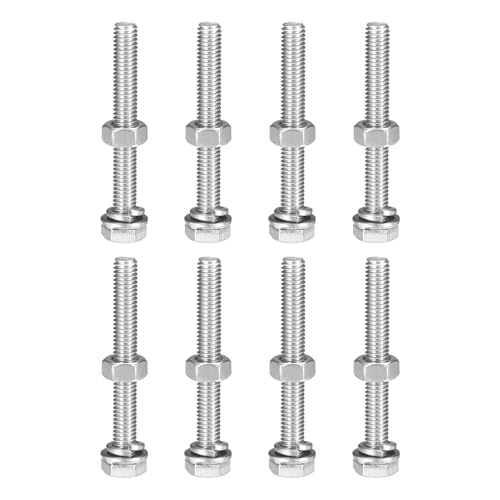 uxcell M6 x 50mm Hex Head Screws Bolts, Nuts, Flat & Lock Washers Kits, 304 Stainless Steel Fully Thread Hexagon Bolts 8 Sets - size: M6 x 50mm