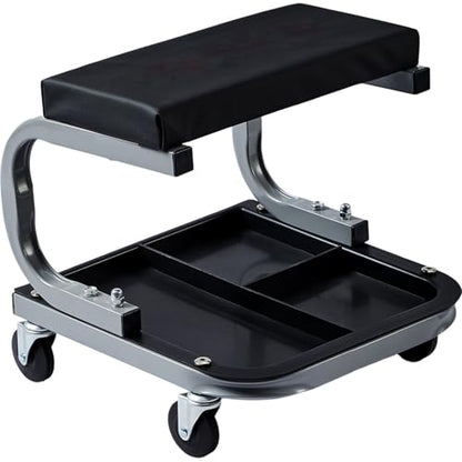Mechanics Roller Seat, 250 LBS Capacity Padded Rolling Workshop Stool with Tool Tray Storage for Garage, Shop, Auto Repair,Black