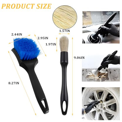3PCS Car Wheel Tire Brush Kit, Soft and Stiff Bristle Vehicle Wheel Rim Cleaning Brush, Scratch-Free Automotive Tire Rim Cleaner Kit for Car Detailing, Universal for Sedan Van Truck
